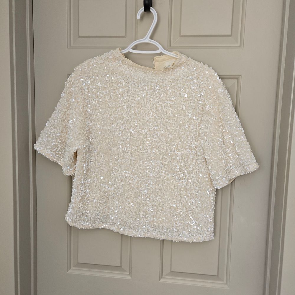 H&M Elegant Cream Sequin Women's Top